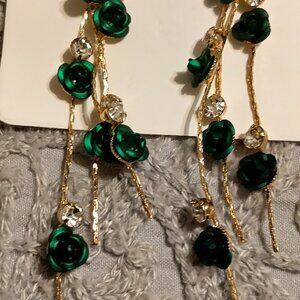 DARK GREEN NOT BLACK FLOWER EARRINGS